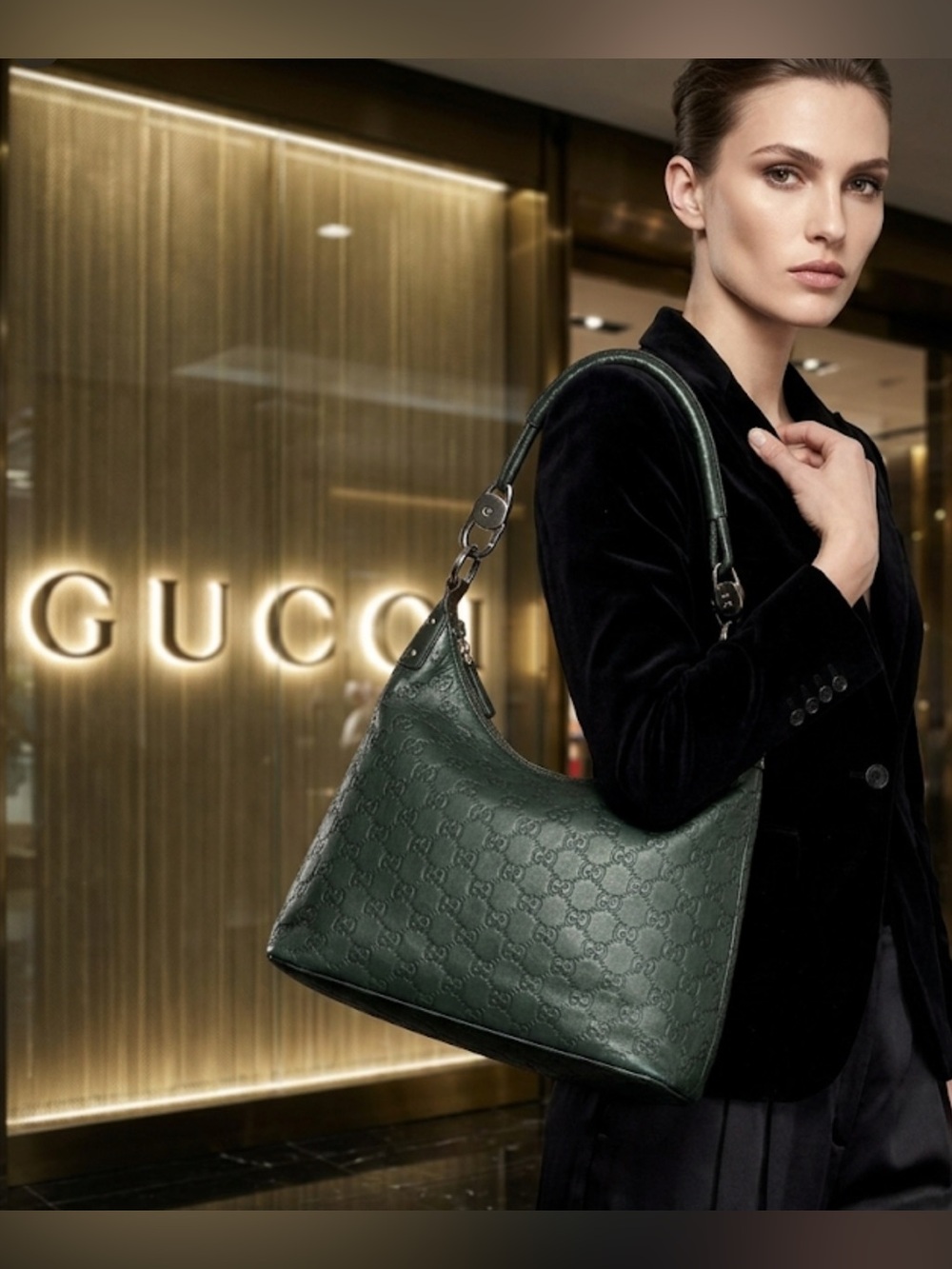 Authentic Gucci luxury designer signature GG embossed leather handbag purse